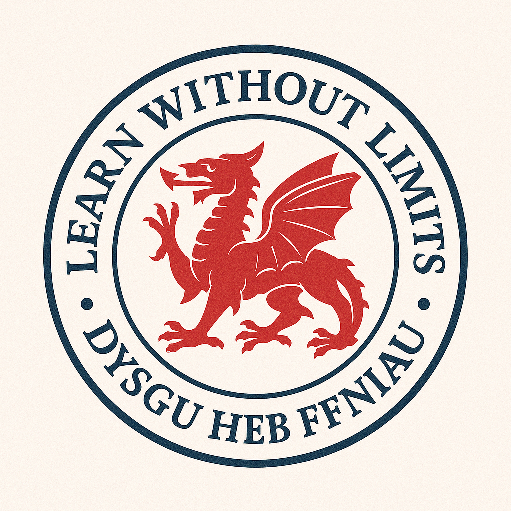 Learn Without Limits CIC badge logo – red Welsh dragon, bilingual ring
