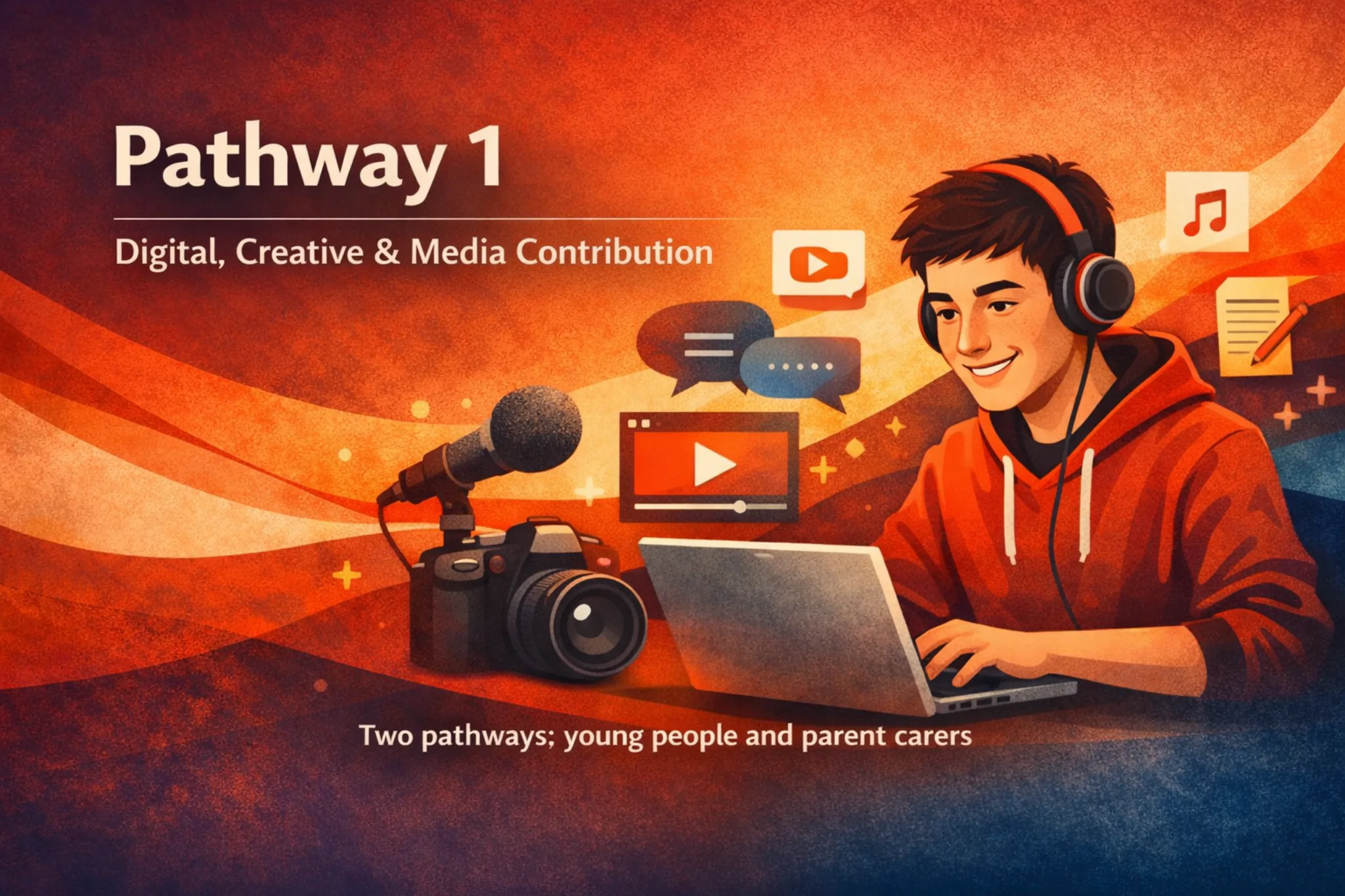 Illustration representing young people contributing through digital, creative and media activity