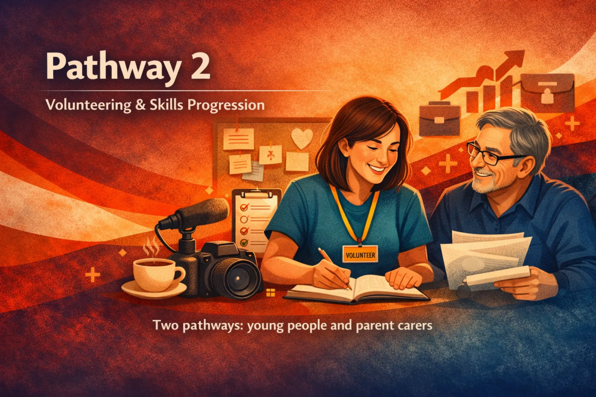 Illustration representing parent carers and adult volunteers rebuilding confidence and skills through structured contribution